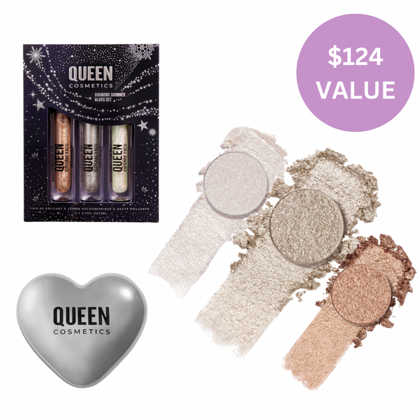 Ethereal Diamond Collection: Diamond shimmer gloss trio, shadow trio - Queen cosmetics 